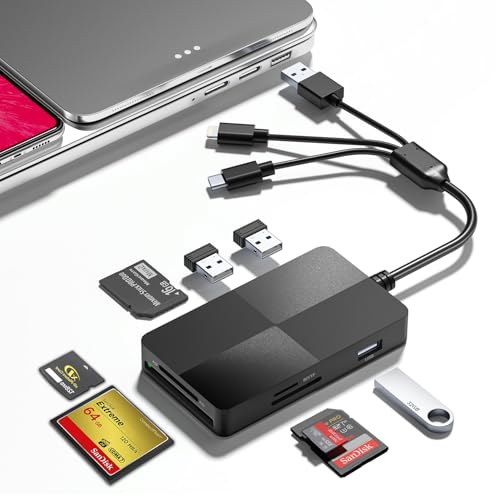 Memory Stick Pro Duo Adapter - 8 in 1 SD/TF/MS/CF/xD-Picture-Card Multi Computer Memory Card Readers with 3 USB 2.0 Ports for iPhone/Laptop/USB-C Device/Memory Stick Pro Duo Mark2/SD/XD Card Reader
