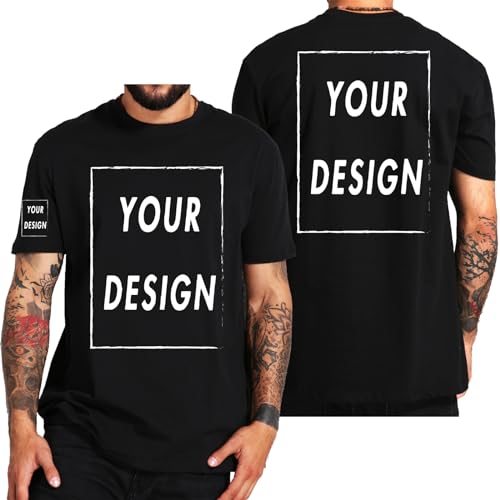 Custom T Shirt for Men Women Design Your Own Front Back Print Personalized T-Shirts (as1, Alpha, l, Regular, Regular, Men Black)