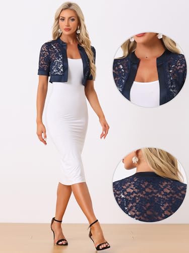 Image of Allegra K Lace Shrug for Women's Cropped Sheer Floral Lace Shrug for Evening Dresses