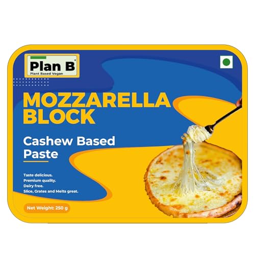 Image of Plan B Plant-Based Mozzarella Cheese Block 250g - Dairy-Free, Lactose-Free - Melts Perfectly - Ideal for Pizza, Pasta, and Baking - Made with Cashews