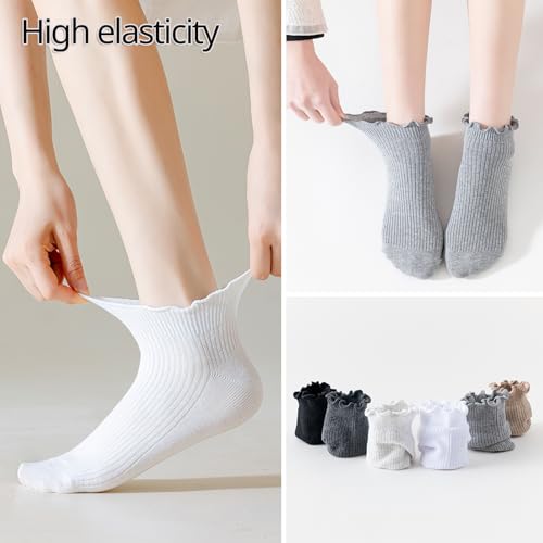 Image of Mcool Mary Womens Ankle Ruffle Socks Casual Cotton Frilly Breathable Cute Knit Lettuce Trim No Show Socks 6 Pack