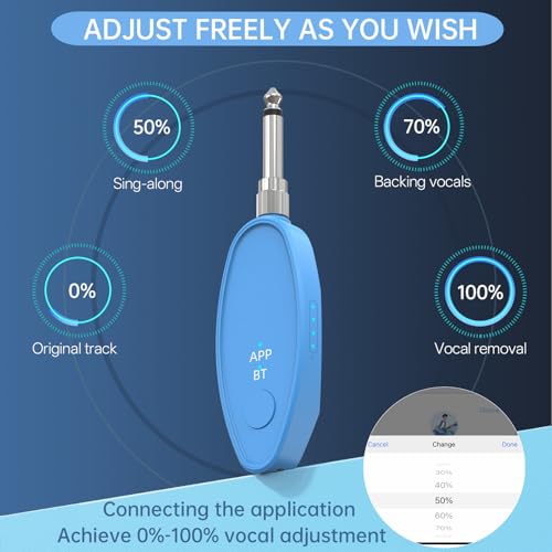 Image of Kmise Multi Function Vocal Remover, Wireless Connectivity, Extract Instrumentals from Songs, Karaoke, Music Editing, Portable Vocal Processor with USB Charging & OTG Recording Cable
