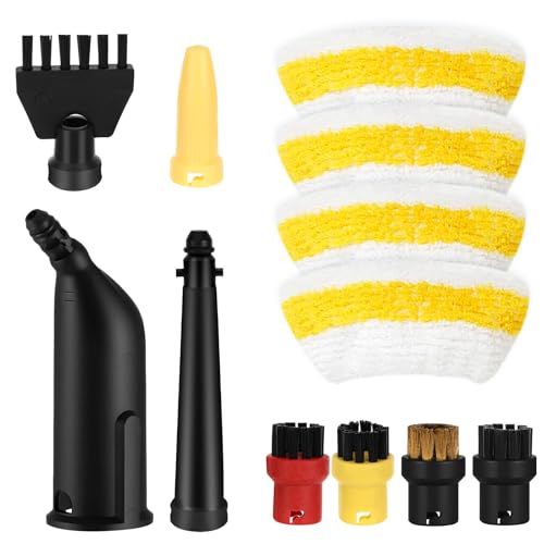 Alitree Accesorios para Limpiador de Vapor, Juego de 12 Piezas de Repuesto Compatible con Karcher SC1, SC2, SC3, SC4, SC5, Incluye Cepillo Redondo, Plano, Boquillas y Paños de Microfibra