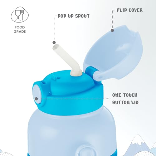 Image of Milton Steel Indus 400 Thermoware PU Insulated, 390 ml Water Bottle with Straw for Kids, Leak Proof Flip Top Sipper Lid Bottle, School, Picnic, Easy to Carry Belt, Blue