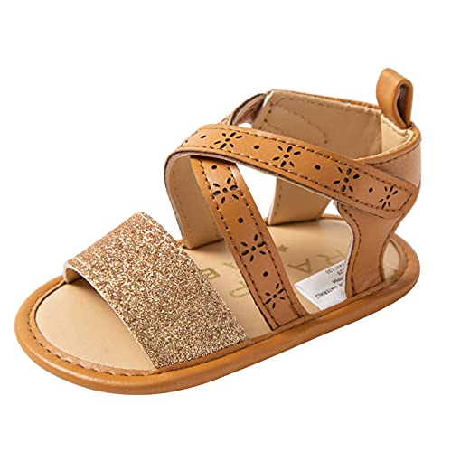 Sandals Baby Rubber Shoes Girls Sole Non-Slip Flat Soft Walking Baby Shoes Toddler Boy Slip on Sandals (Gold, One Size)