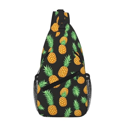 Pineapple Printing Fashion Sling Bag For Men Chest Shoulder Backpack Crossbody Motocycle Daypack For Travel Hiking