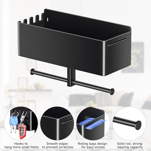 Dog Leash Holder for Wall, Dog Leash Hooks, Pet Stuff Organizer with Shelf Storage, Metal Key Holder, Leash Hangers Organizer Rack for Pet Collar, Toys, Treats, Poop Bag (Black) - Image 4