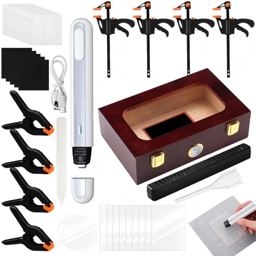 Grinsvalley Trade Card Flattening Kit Sports Card Cleaning Kit Include 1 Moisturizing Box 2 Acrylic Sheets 8 Plastic Clamps 5 Pads 1 Bone Folder 1 Thermal Pen 10 PC Sheets 25 Heat Resistant Paper
