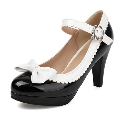 Escarpins femme talon conique bride cheville bowknot plateforme bout rond