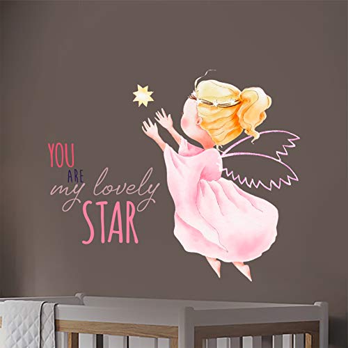 Angel Wall Decal - Princess Wall Decor - Wm20. Removable Nursery Wall Decal For Baby Room - Mural Wall Decal For Girls. You Are My Lovely Star (Wide 20" X 16" Height) #TOP2