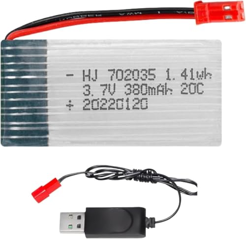 ERYNK Batería de 3,7 V 380 mAh 702035 25C RC Avión para RC Quadcopter, Hubsan X4 H107,H107C,H107L, X11 X11C,HS170 HS170C F180C HS170G TOZO Q2020 E016H E016F Batería de drones con Conector JST y USB