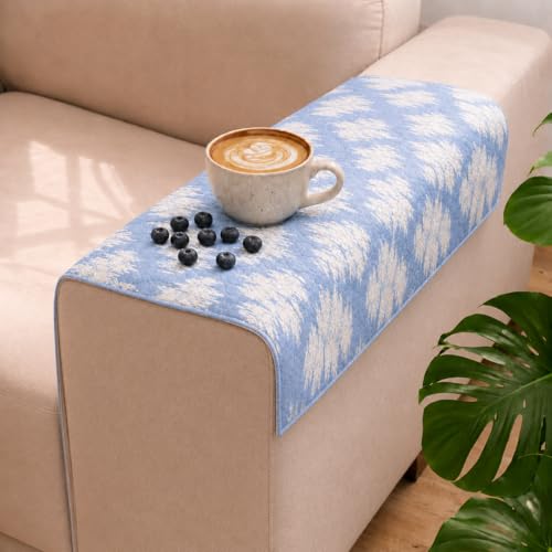 Image of STITCHNEST 'Verdant Ikat Stories' Sofa Armrest Cover | Elegant Jacquard Fabric, Washable & Durable for Modern Living (18 x 22 Inches)