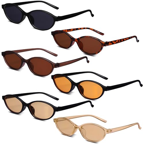 6 Pcs Retro Oval Cat Eye Sunglasses for Women Y2k Glasses 90s Trendy Sunglasses for Men Women