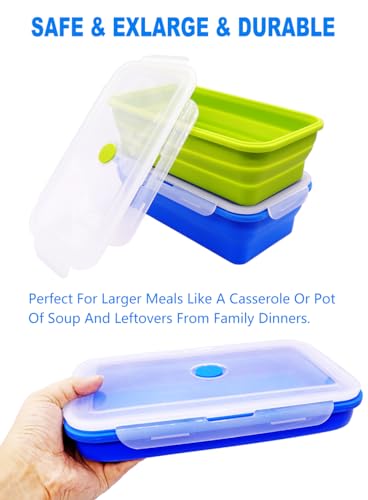 Contenedores plegables de almacenamiento de silicona con tapas, lonchera Bento plegable, paquete de 2 para cocina y camping, ideal para preparar comidas y ahorrar espacio