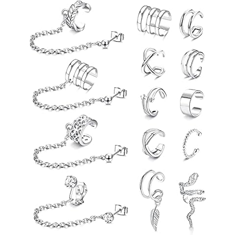 MILACOLATO 14Pcs Ear Cuff Earrings Chain Earrings Helix Cartilage Clip On Wrap Earrings Non-piercing Cartilage Adjustable Ear Cuff Earrings Set Fashion Jewelry for Women Cover