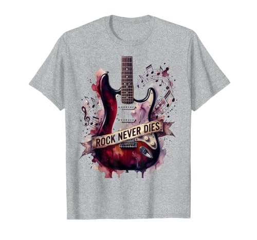 Rock Never Dies Bold Rockstar Graphic Design T-Shirt, Men, Heather Grey, Medium