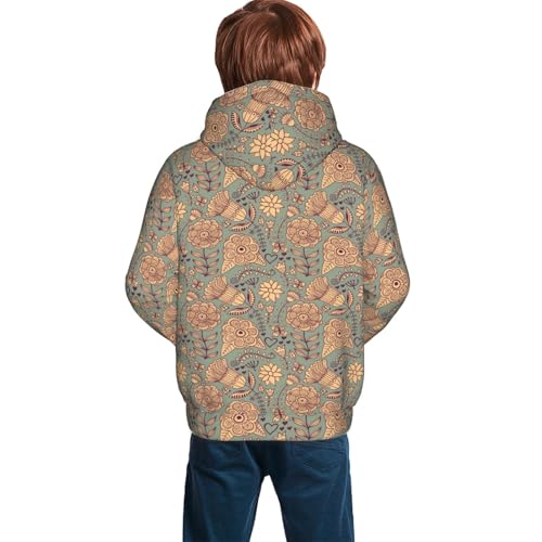 Hand Drawn Colorful Flowers Kid Hoodies Boys Sweatshirts Girls Pullover with Pocket4