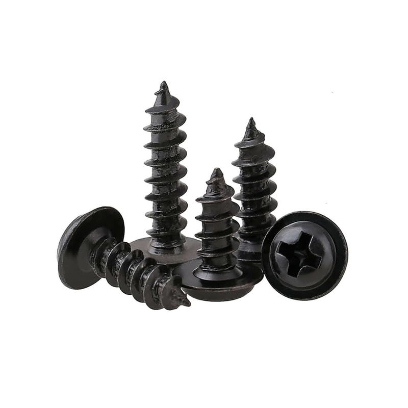 Image of Rely⇒VP INDUSTRIES (Pcs-25) No.4x5.5 mm Pan Head Combination Phillips-Slotted Self-Tapping Screw - Black Zinc, High-Tensile for Wood, Metal, Furniture & DIY Applications