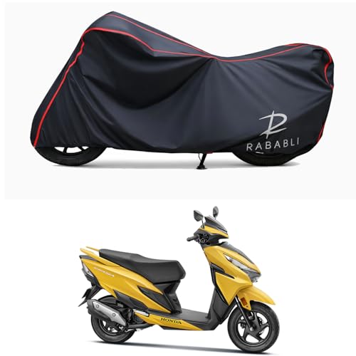 Image of Waterproof Bike Body Cover Compatible for | Honda Grazia Drum | Taffeta Fabric, Red Piping Design, Bottom Elastic Fit | Dustproof, Sun UV & Rain Protection for All Bikes
