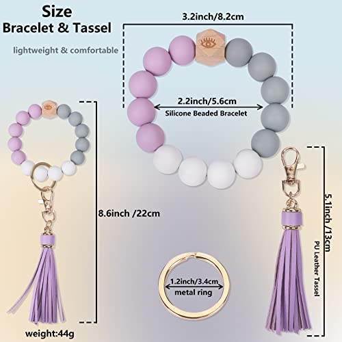 Pwod Silicone Beaded Keyring Wristlet Bracelet, House Car Keys Keychain For Women With Leather Tassel Keyring（Us,Lavender Purple） #TOP1