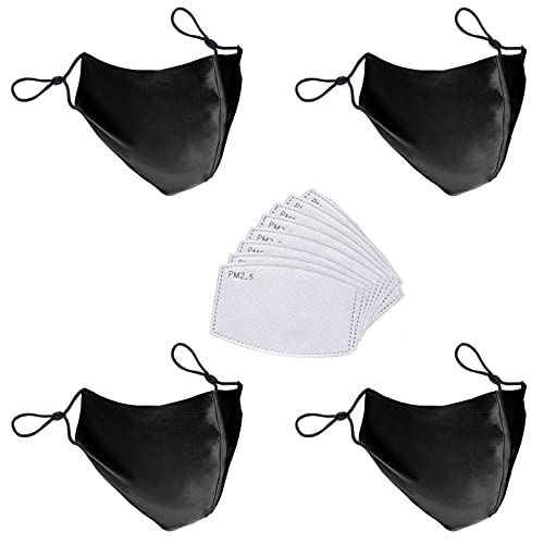 Eaureum 4-pack 100% Mulberry Silk Face Mask with 8 Filters for Women Reusable Washable Fashion Face Mask with Adjustable Ear Loops for Girls (Random Nose Wire)