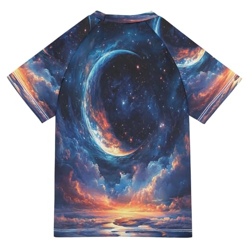 Kids Swimsuit Moon Outer Space Galaxy Sunscreen T-Shirts Swimwear Sets UPF 50+2