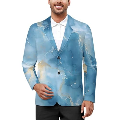 Blue Gold Marble Classic Suits Blazer for Men Business Tuxedo Jacket Sport Coat Two Buttons