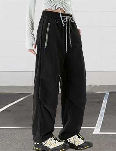 Image of FEOYA Hiking Pants Women Parachute Pants Baggy Quick-Dry Water-Repellent | with Zipper Large Pockets Outdoor Travel Cargo Pants Casual Wear