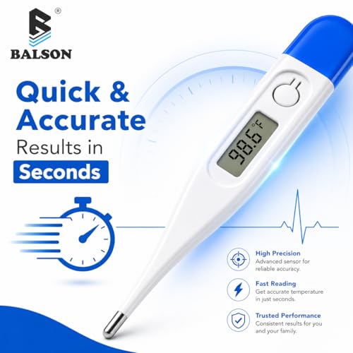 Image of BALSON Digital Thermometer for Adults & Kids - Fast & Accurate Oral Thermometer with Easy-to-Read LCD Display, Fever Alarm, Waterproof Tip & Auto Shut-Off
