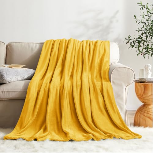 KMUSET Fleece Blanket Twin Size Honey Yellow Lightweight Super Soft Cozy Fuzzy Bed Blankets Microfiber Factory Shop