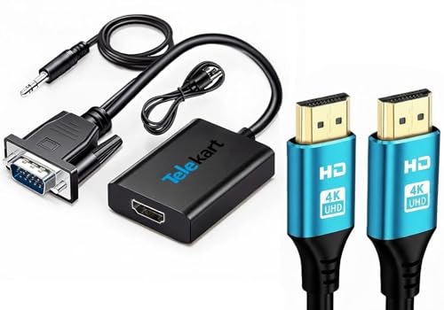 Image of Combo VGA to HDMI Adapter with 4k 1.5M HDMI Cable | Unidirectional (VGA to HDMI Only) | 1080P Full HD Converter for Laptop /PC to Monitor /Projector /TV Compatible | 6 Months Warranty