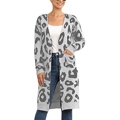 Women Long Sleeve Cardigan Knit Open FrontLeopard Printed Knit Casual Cardigan Knitted Maxi Sweater Coat Outwear Cover