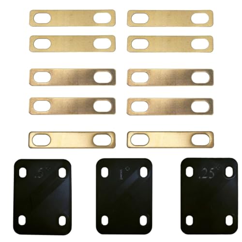 TUOREN Guitar Neck Shims 13Pcs Guitar Neck Gaskets,Brass 4Pcs 0.2mm,4Pcs 0.5mm and 2Pcs 1mm Thickness, 3Pcs 0.25°, 0.5°, and 1°Degree Nylon Gasket for Guitar and Bass Bolt-on Neck Repair