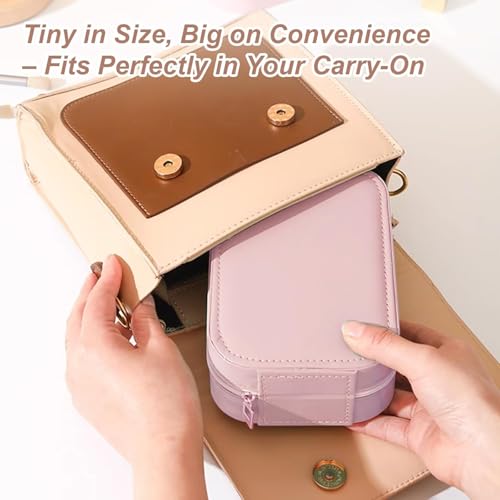Image of INOVERA (LABEL) Makeup Organizer Bag for Women & Girls - Stylish Compact Faux Leather Vanity Box - Travel Cosmetic Organiser Case with LED Mirror (Pink)