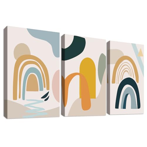 3 Pcs Marco de Madera Cuadro Moderno Geométrico Minimalista Nórdico Lienzo Decorativos Pintura Imagen Póster Beige Azul Amarillo Abstracto Cuadros Decoracion Salon Dormitorio Comedor 30cmx40cmx3