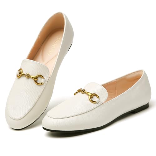 Image of Minorsu Buckle Loafers for Women Slip On Round Toe Dress Flats Business Casual Work Driving Shoes