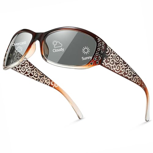 Myiaur Selbsttönend Sonnenbrille Damen Modischen Photochrome Polarisierte Wrap Around Sonnenbrillen mit UV400 Schutz für Autofahren