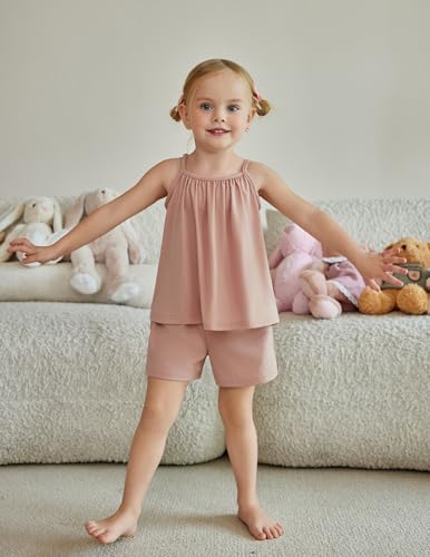 Image of Arshiner Toddler Kids Summer Clothes 2 Piece Tank Top and Shorts Set | Girl Summer Clothes 2 Piece Loose Spaghetti Strap Tank Top and Short Set Kids Clothing Sets with Pockets