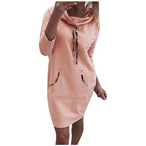 Damen Pulloverkleid Mit Kapuze Langarm Hoodie Kapuzenpullover Winter Herbst Sweatkleid Midi Lang Sweatjacke Sweatkleid Freizeit Longpulli mit...