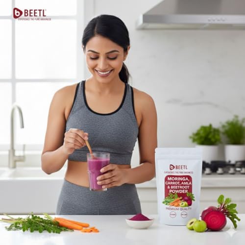 Image of BEETL Moringa Carrot Beetroot & Amla Powder Blend | Mixed Vegetable Powder | Plant Based Blend for Smoothies, Juices & Recipes | Pack of 2 x 100 g | Total 200 g