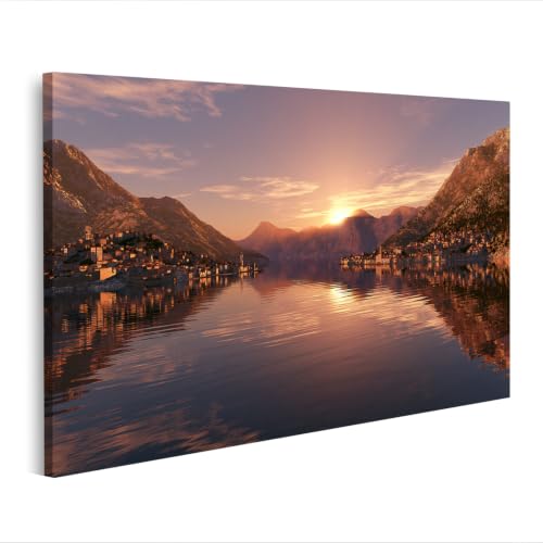 Impression sur toile coucher de soleil ville côtière salon