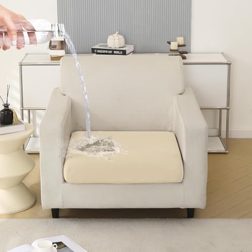 Image of HOKIPO 100% Waterproof Stretchable Seat Couch Cushion Cover, 1 Seater, Beige (NEW-AR-5352-BGE)