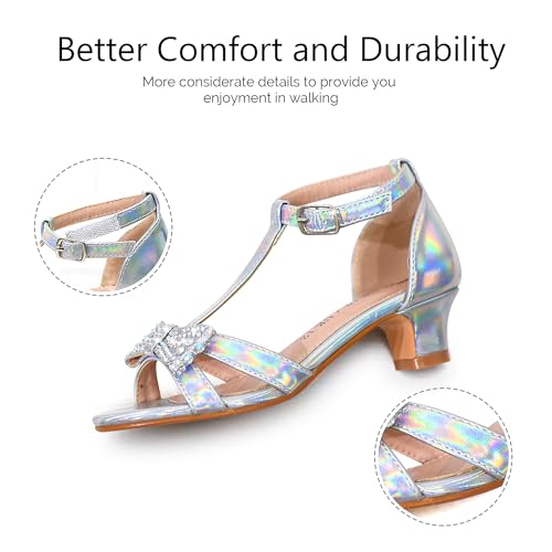 FLYFUPPY Girls Sandals Kids Strap Low Medium Heel Dress Open Toe Sandals4