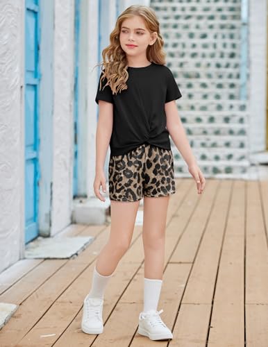 Image of Arshiner Girls Casual Tie Dye Short-Sleeve T-Shirt Cute Print Summer Blouse for Girls Twist Front Tunic Tee Tops