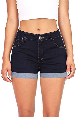 Wax Women's Juniors Perfect Fit Mid-Rise Denim Shorts Super Dark Denim Medium