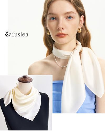 Solid Color Neck Scarf For Women Square Satin Head Scarves headband Bandanas 23.6× 23.6 inches4