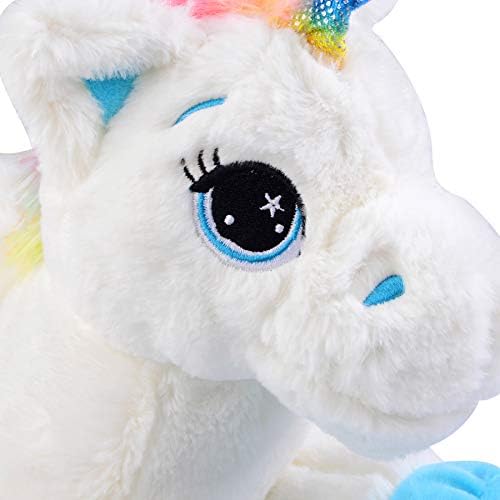 Georgie Porgy Kids Soft Toy Plush Unicorn with Multi-Coloured Rainbow Tail Animal Pony Cuddly Gifts For Girls (White 15'')
