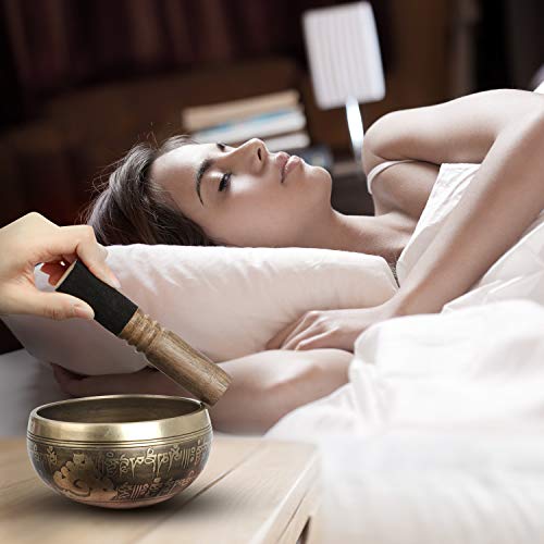 Tibetaanse klankschaal, 4,5 inch handgemaakte klankschalenset meditatie sound bowl set met Dual Surface Mallet en zijden… - Image 6