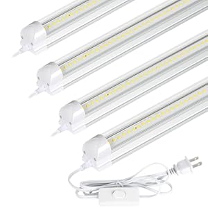hykolity 30W 2FT LED Shop Light, 3500lm 6500K Super Bright White, Linkable Ceiling Light Fixture, V Shape Integrated T8 LED Tube Light with Built-in ON/Off Switch for Workbench, Cabinet, ETL, 4 Pack