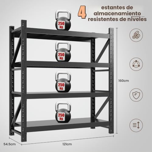 Estantería de almacenamiento para garaje y sótano Sightlife de 4 niveles metálicos 4